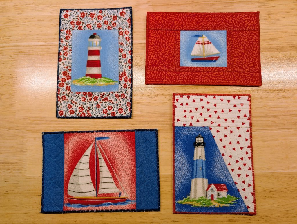 Fabric Postcard Set Nautical Quilted